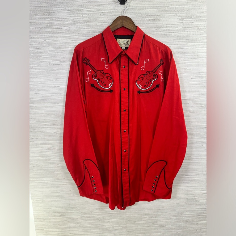 Men’s Vintage Roper Red Pearl Snap Mandolin Embroidered Button Down 2XL - Picture 1 of 13